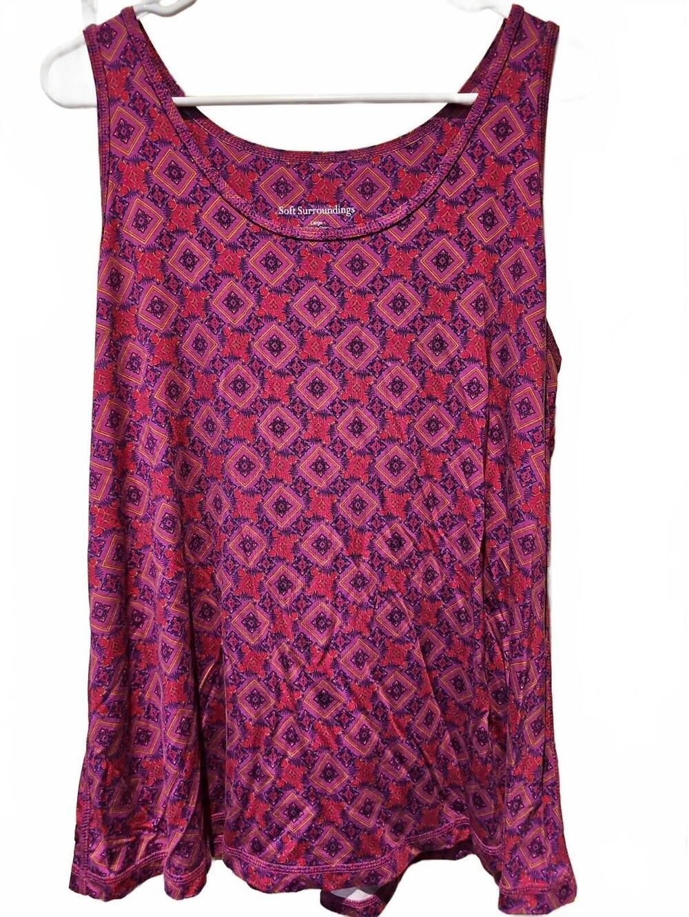 Soft Surrounds Super Soft Stretch Pink Purple Patterned Tank Top Size Large
